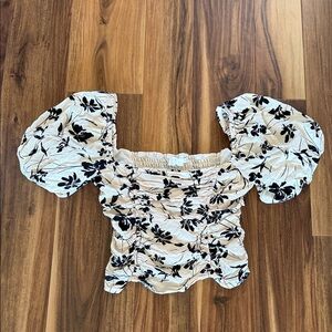 WOMEN Floral Puff Sleeve Top - Cream/Black